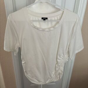Express Cream Ruched Short Sleeve Top